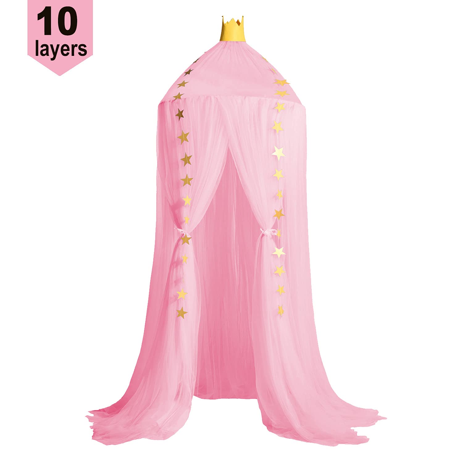 Jolitac Princess Bed Canopy rose-crown-props shows playful fantasy with two crown styles.