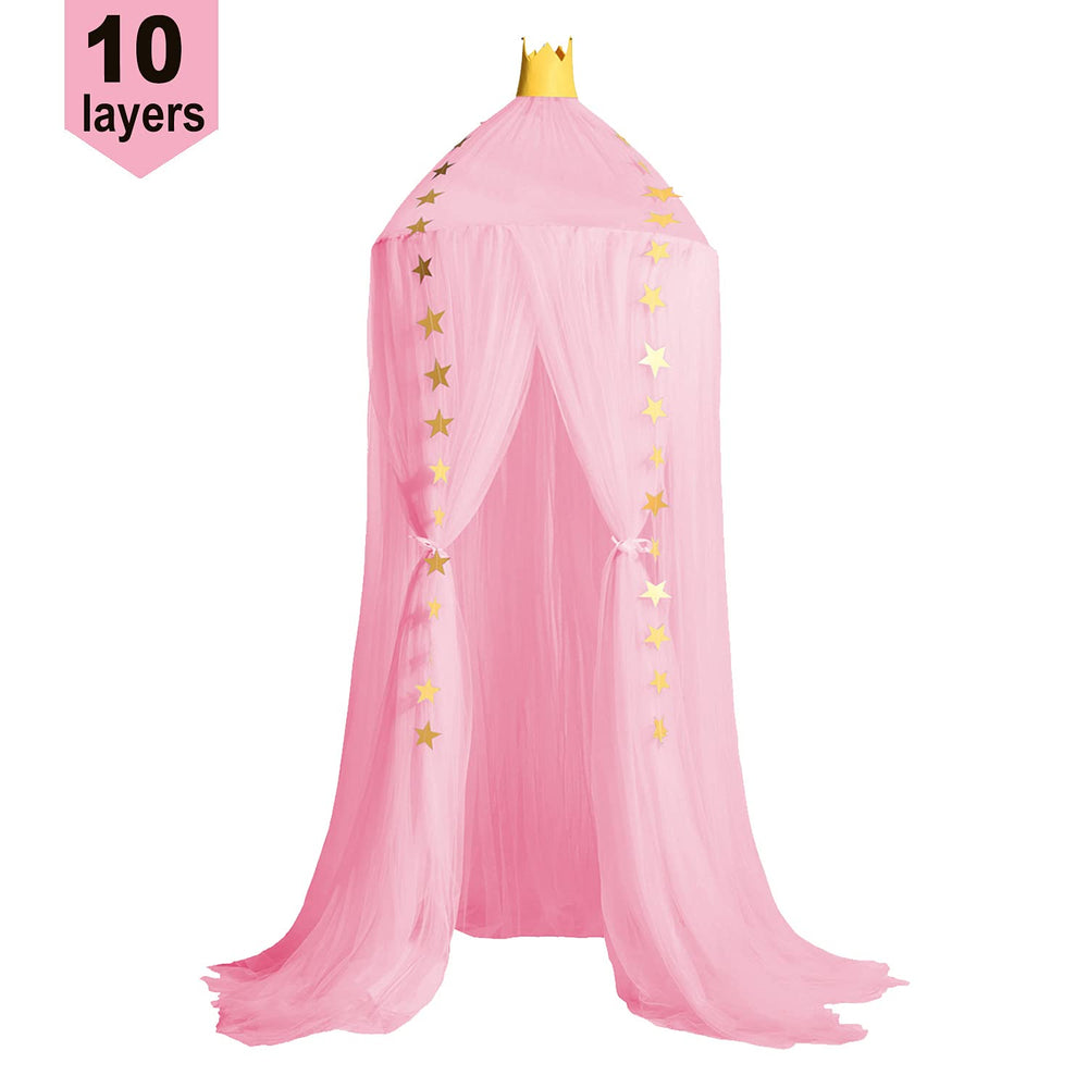 Jolitac Princess Bed Canopy rose-crown-props shows playful fantasy with two crown styles.