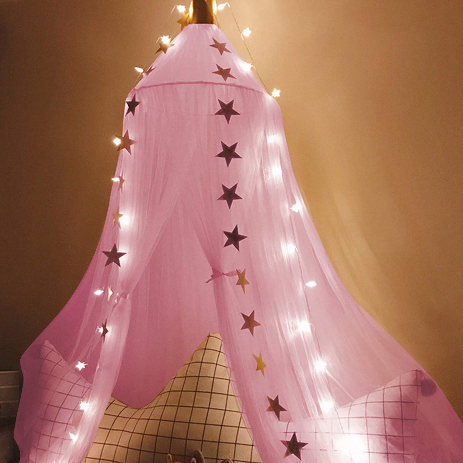 Jolitac Princess Bed Canopy soft-lace-fabric emphasizes durable, breathable year-round use.