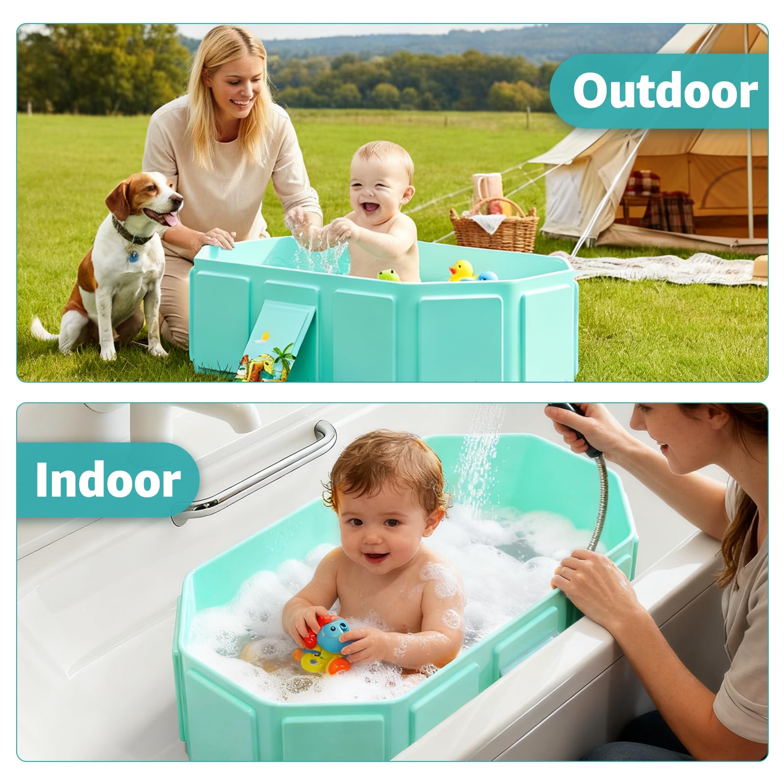 Jollcma collapsible baby bathtub anti-slip-base adds stability during bath time.