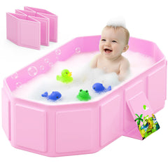 Jollcma collapsible baby bathtub pink opened for a roomy bath