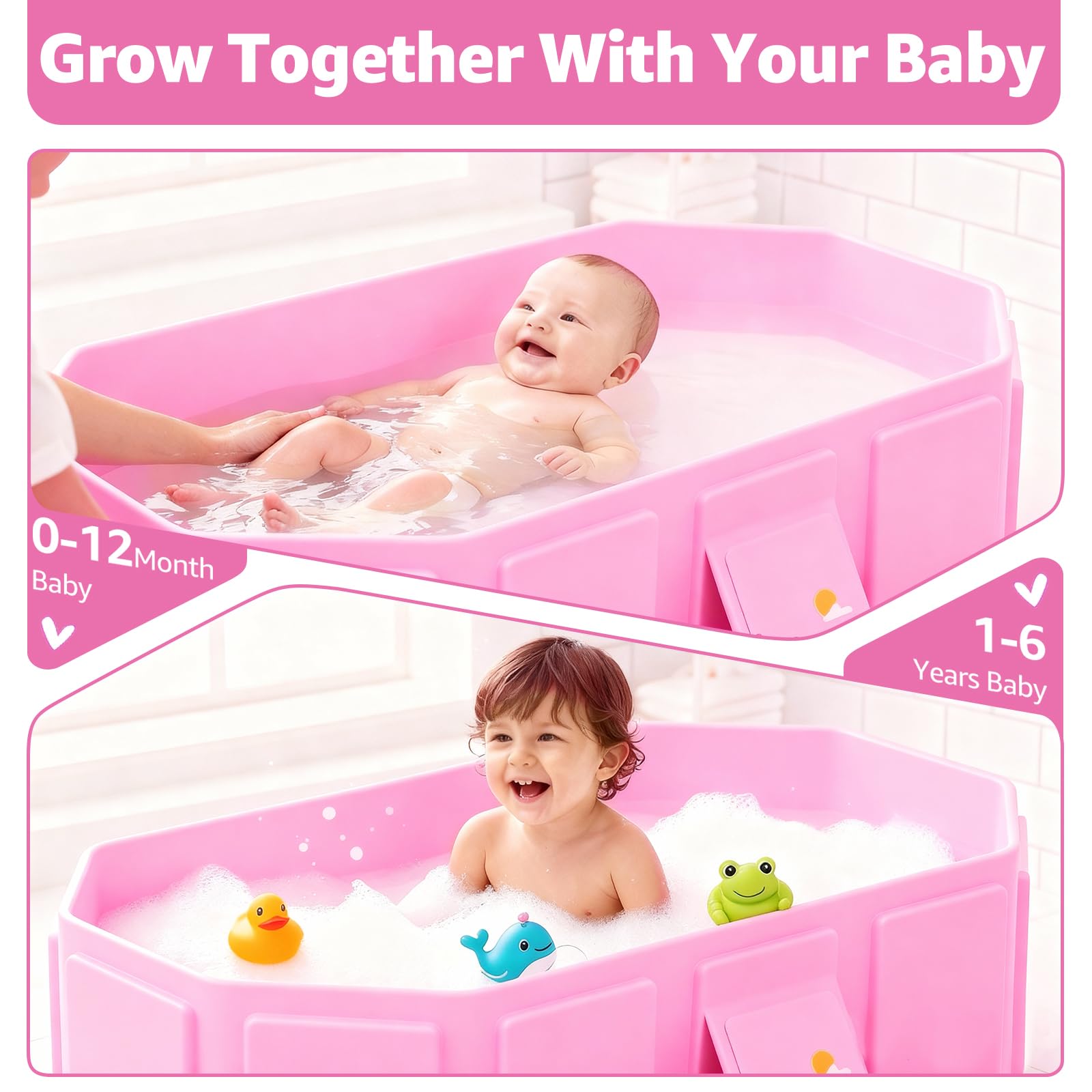 Jollcma pink collapsible tub stored flat in a closet