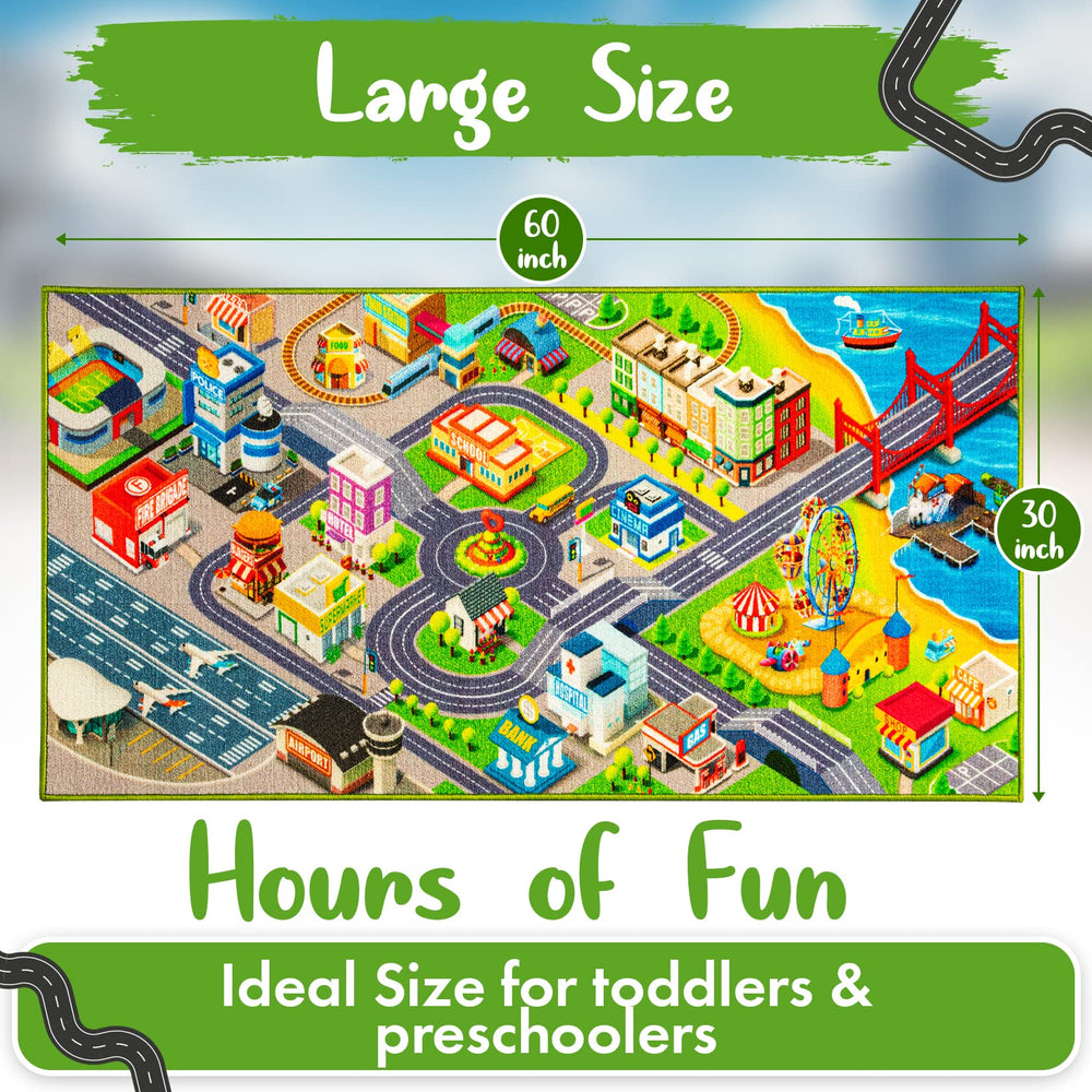 JollieJay City Life 3D Playmat city streets detail, helps develop coordination during imaginative play.