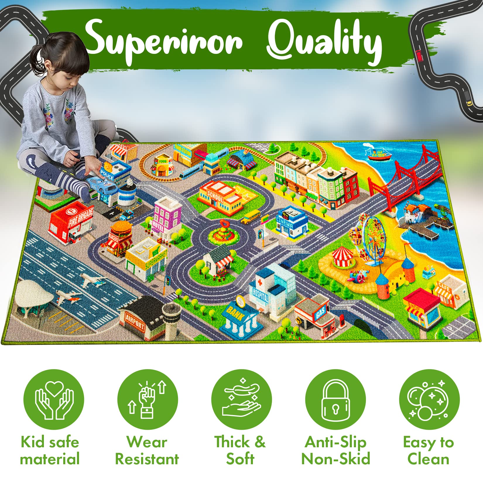 JollieJay City Life 3D Playmat material closeup, soft, premium fabrics designed for comfort during play.