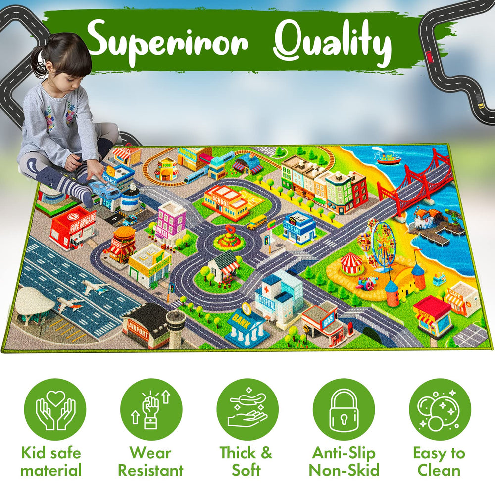 JollieJay City Life 3D Playmat material closeup, soft, premium fabrics designed for comfort during play.