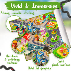 JollieJay City Life 3D Playmat kids playing, fosters fine motor skills and interactive storytelling.