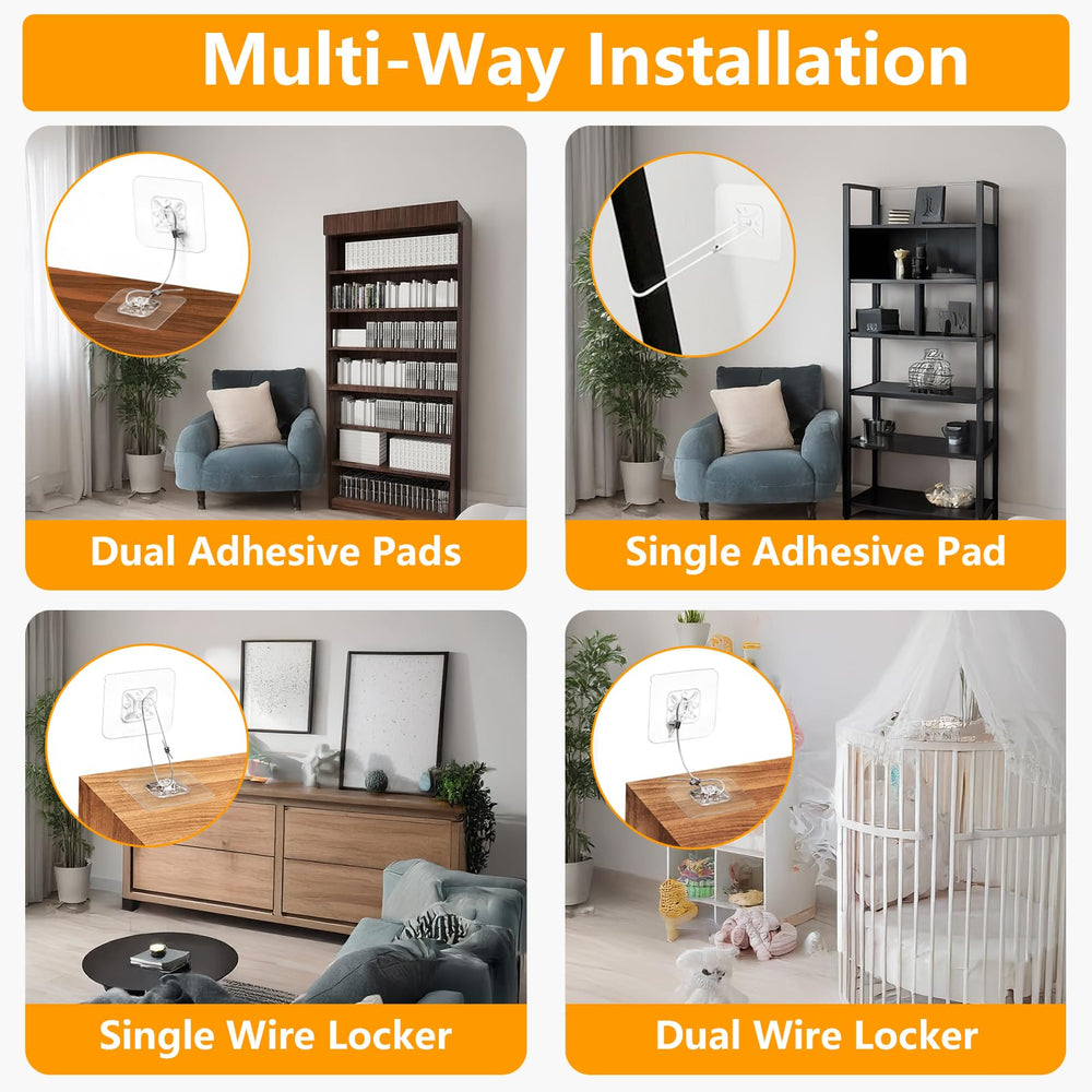 Jolliq anti-tip strap adheres quickly for tool-free installation.