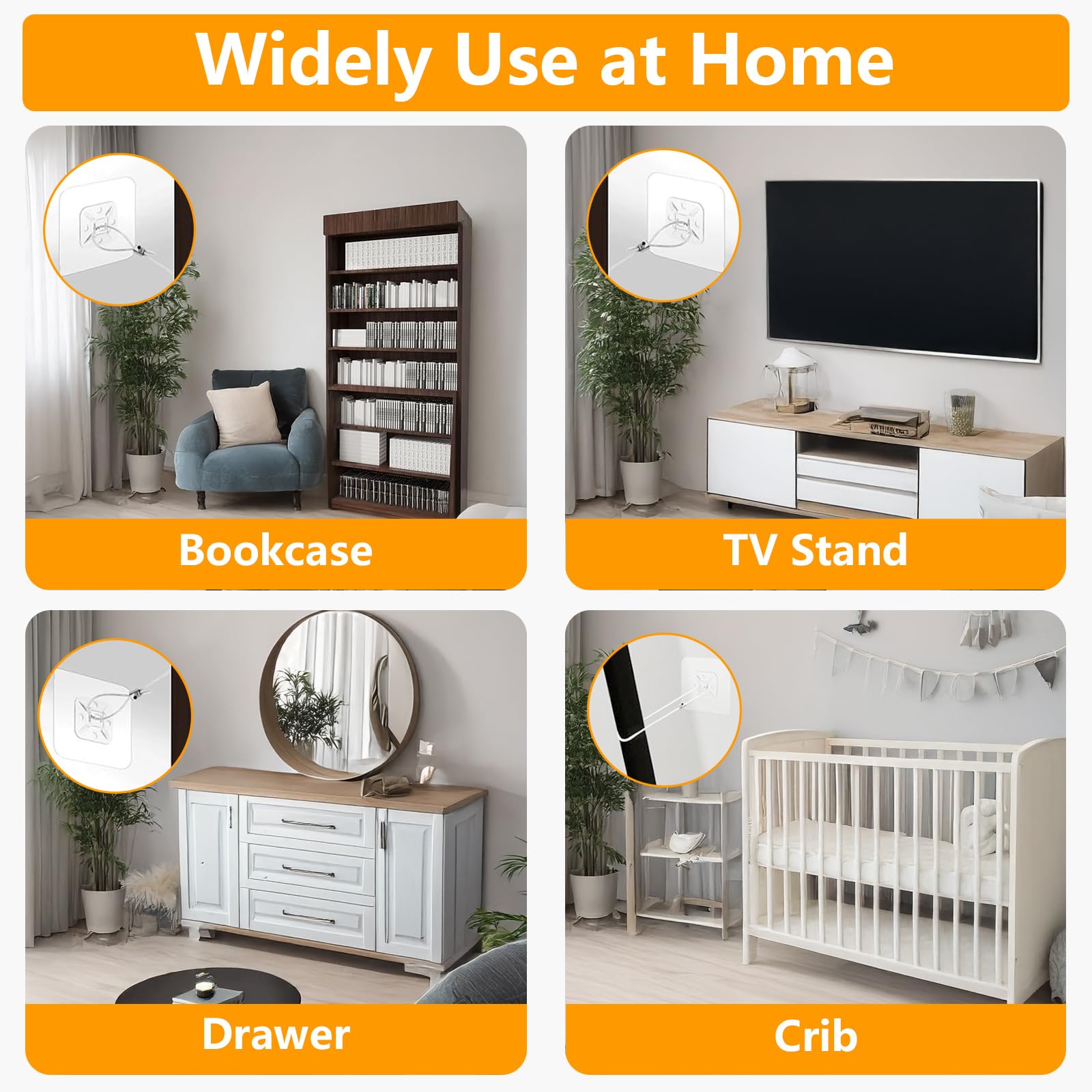 Jolliq wide applications for bookshelves, dressers, and cabinets.