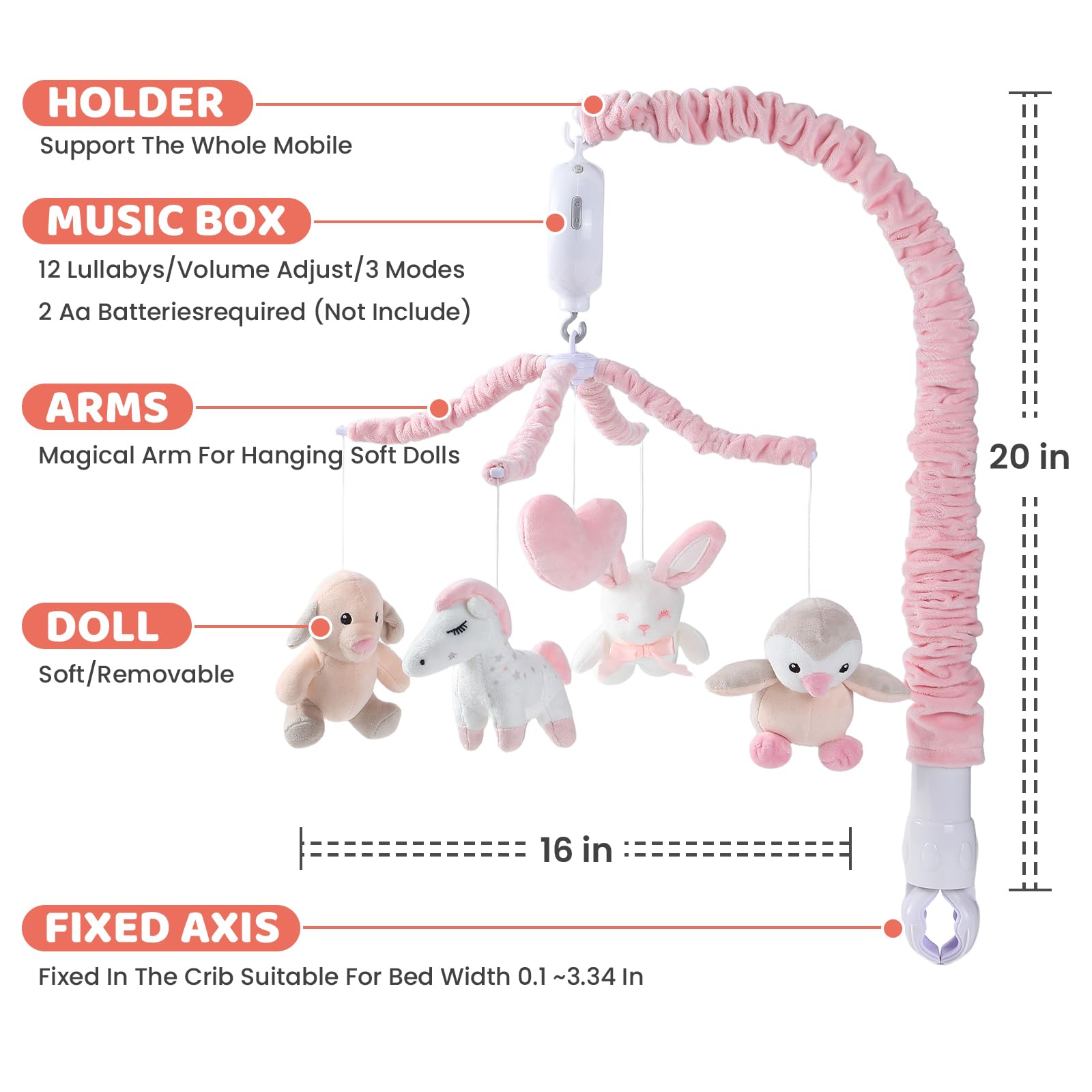 JOLLITO crib mobile easy clamp install fits most cribs securely