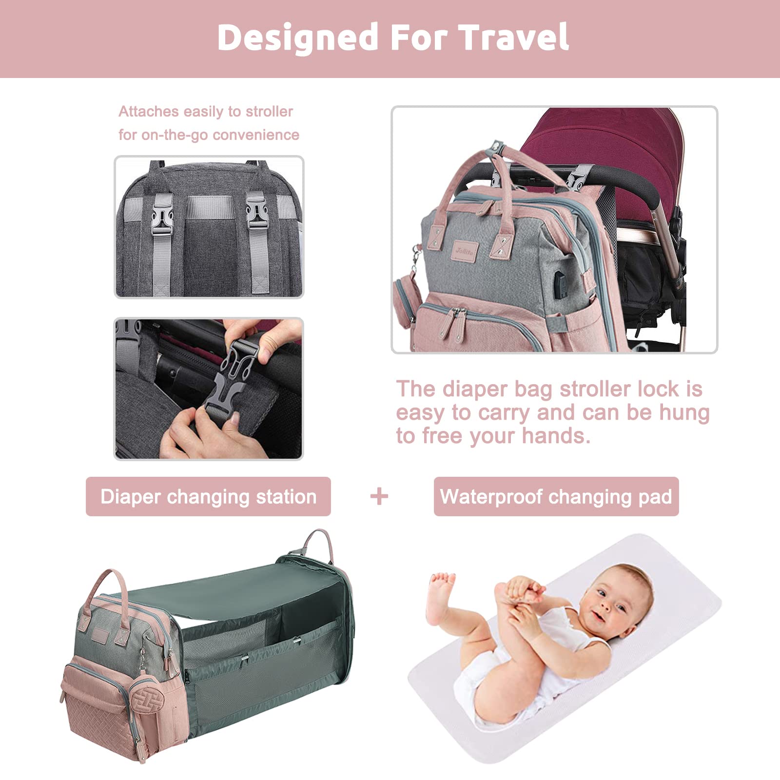 JOLLITO diaper bag backpack front-pocket-foil-bottle-warm keeps bottles warm during outings