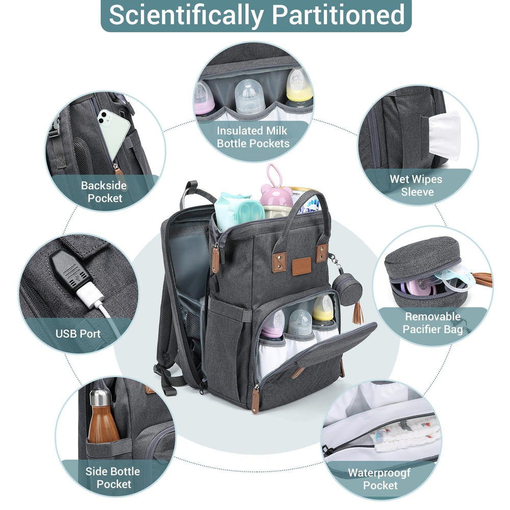 JOLLITO diaper bag backpack insulated pockets keep bottles at desired temperature.