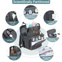 JOLLITO diaper bag backpack insulated pockets keep bottles at desired temperature.
