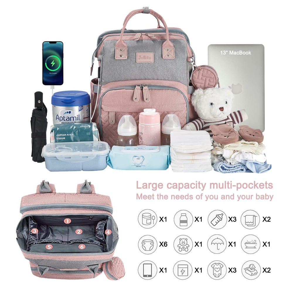 JOLLITO diaper bag backpack large-capacity-pockets for organized baby essentials