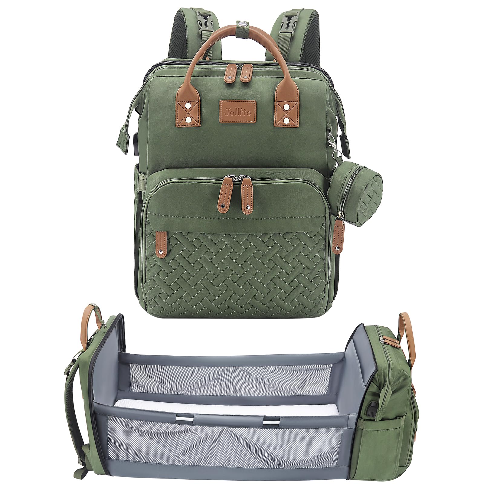 JOLLITO Diaper Bag Backpack main compartment organized for fast diaper changes on the go.