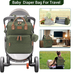 JOLLITO Diaper Bag Backpack travel straps allow secure attachment to strollers or luggage.