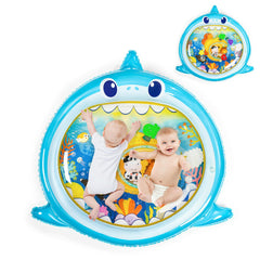 Jollybaby Shark Water Mat top view demonstrates expansive tummy-time surface for safe play.