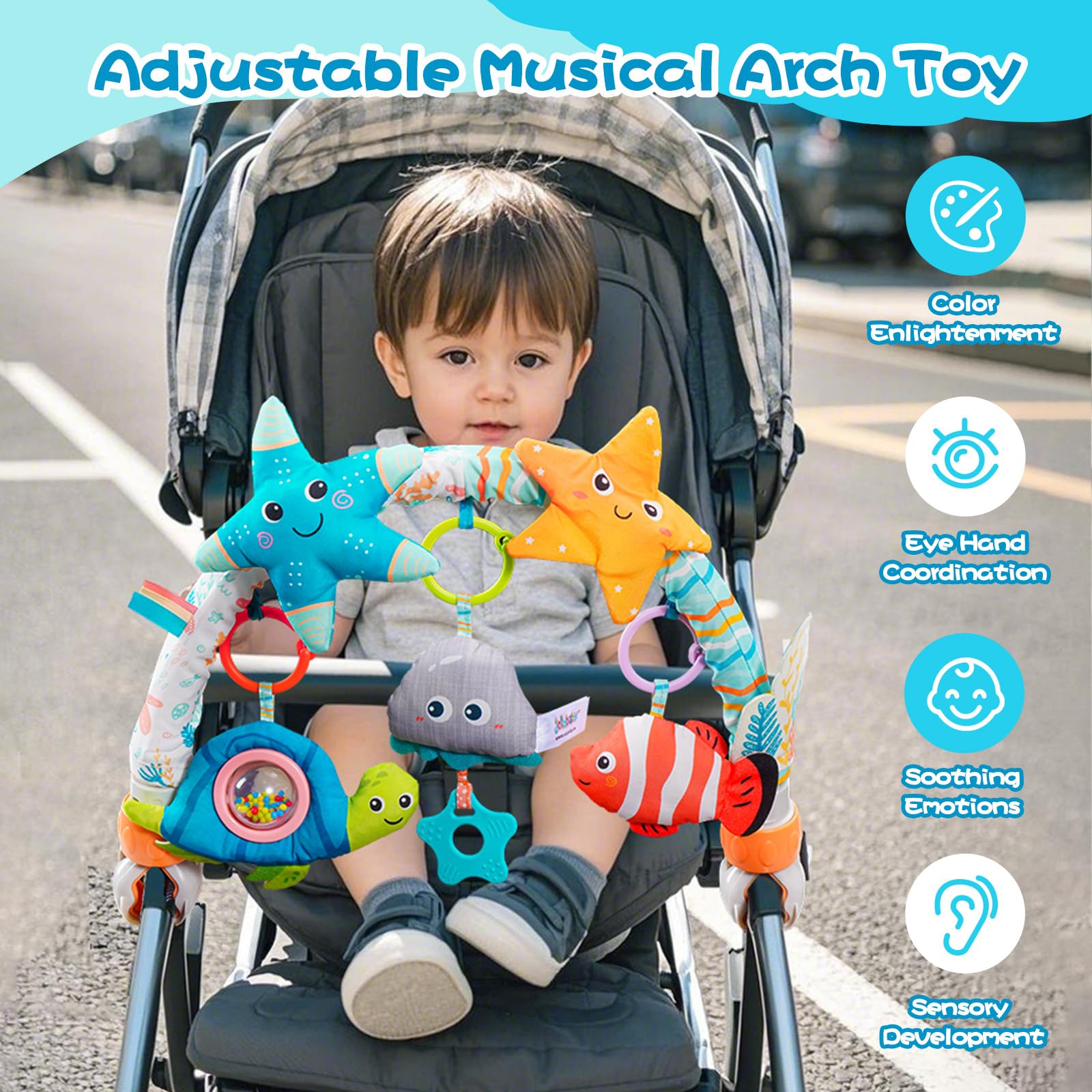 Jollybaby Starfish music box toy boosts auditory engagement for baby