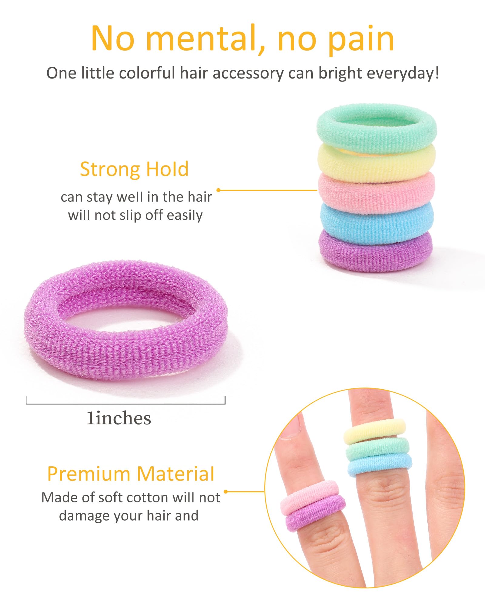 Jollybows 1-inch diameter hair tie closeup shows gentle stretch for secure, snag-free use.