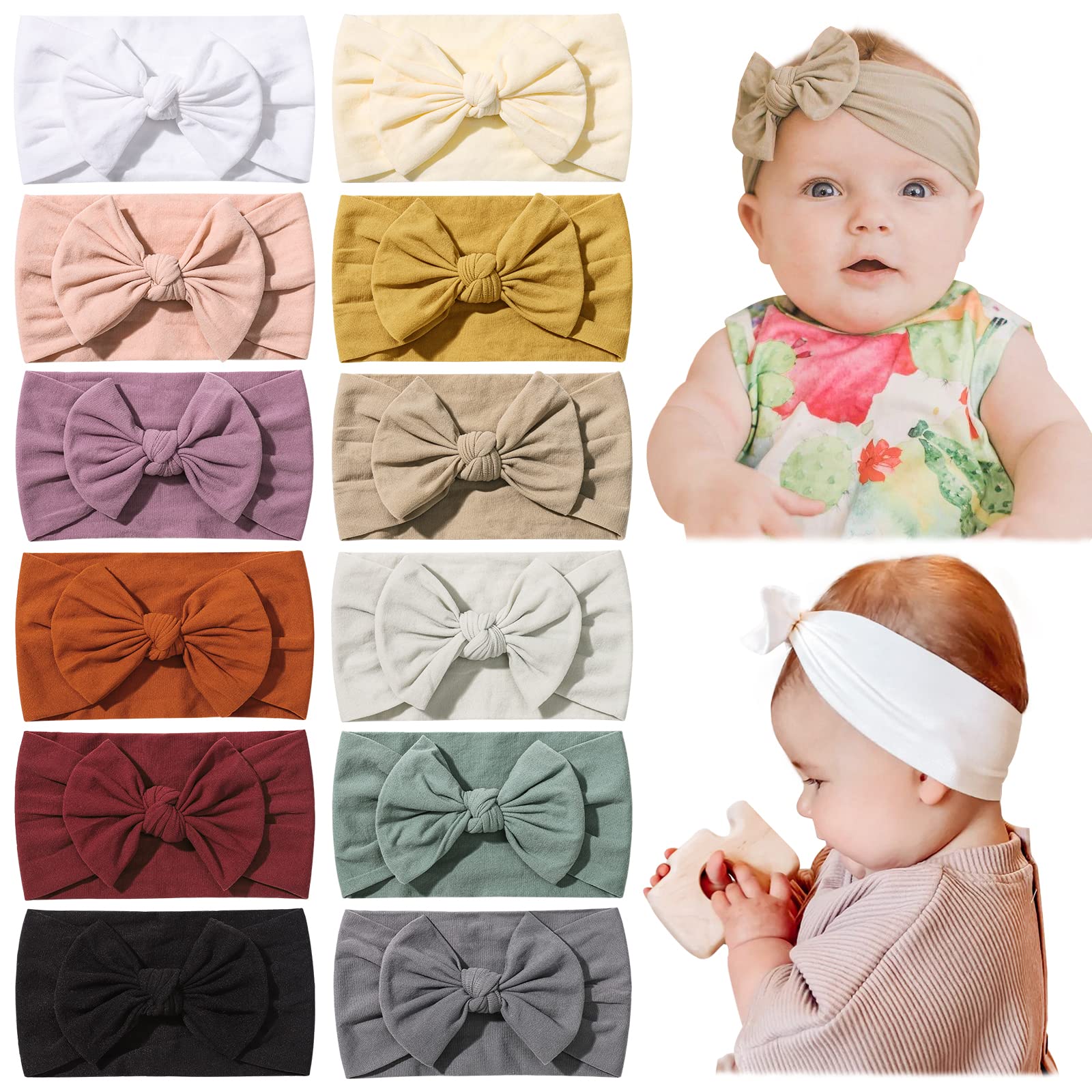 jollybows 12pcs nylon headbands with bows, soft and breathable for delicate baby skin