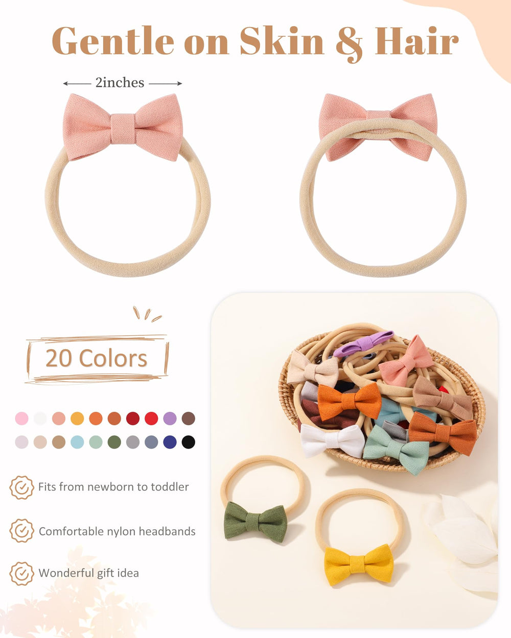 Jollybows 2in mini bow linen detail highlights cute, breathable design for newborns.