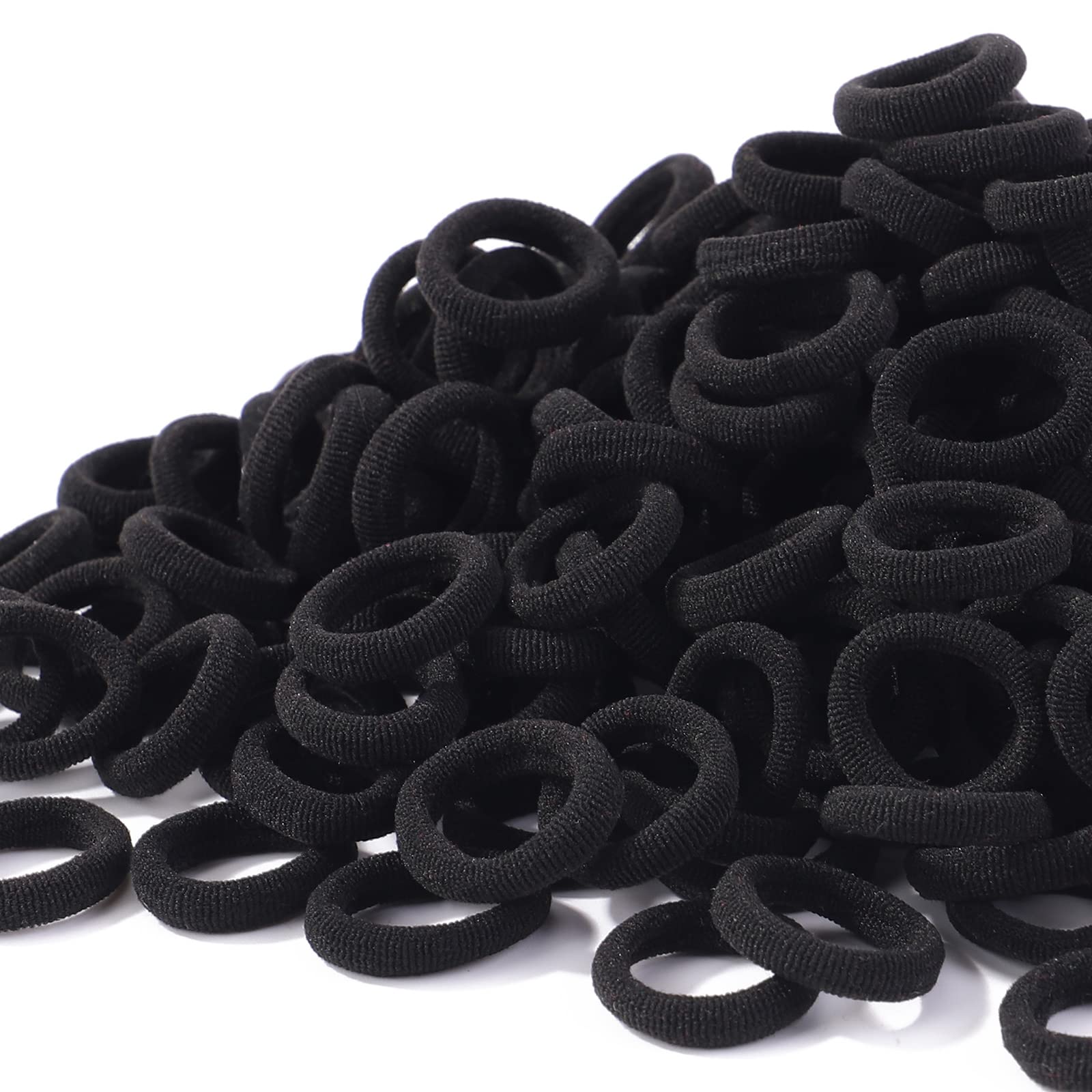 Jollybows hair-ties black close-up showing secure, gentle hold for fine hair.