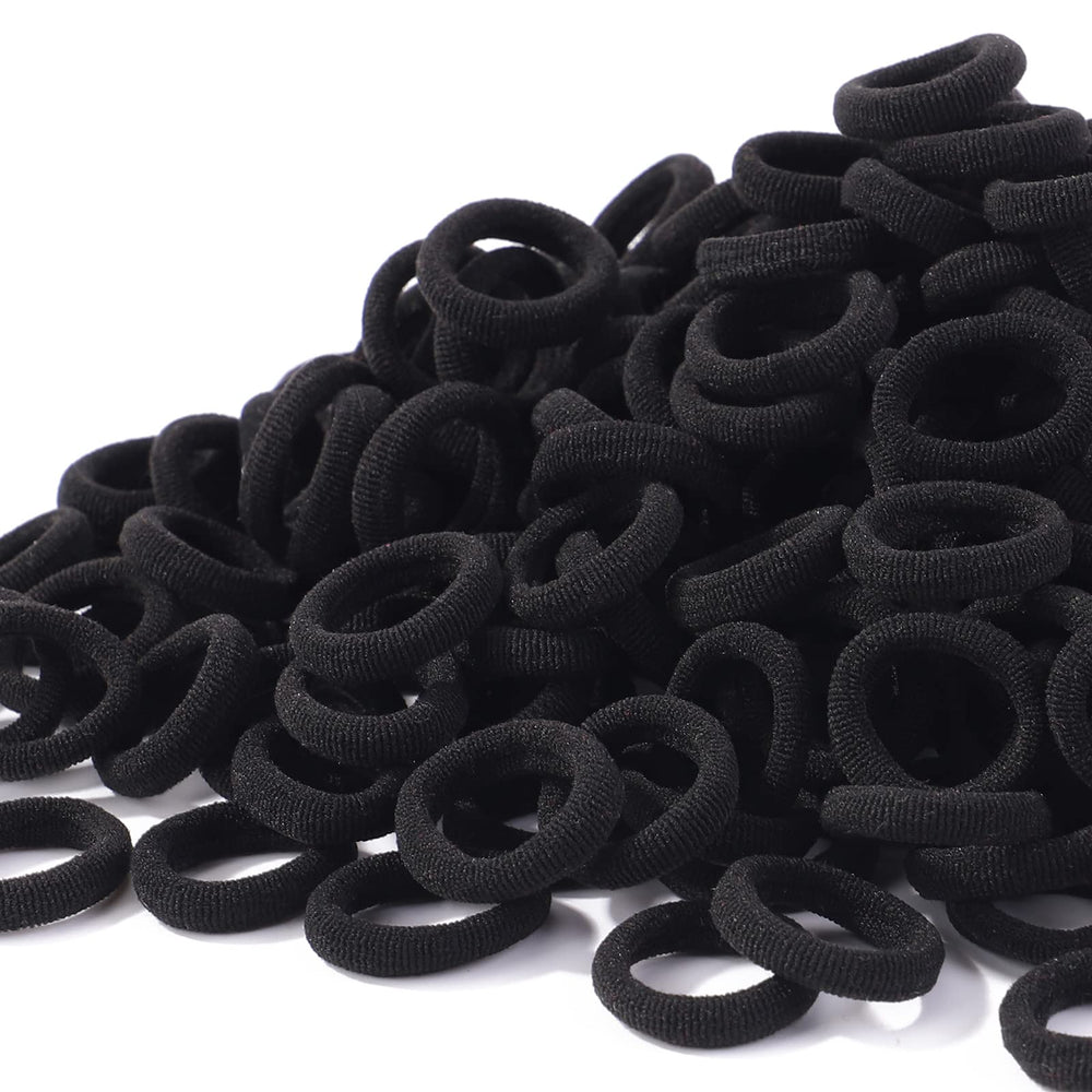 Jollybows hair-ties black close-up showing secure, gentle hold for fine hair.