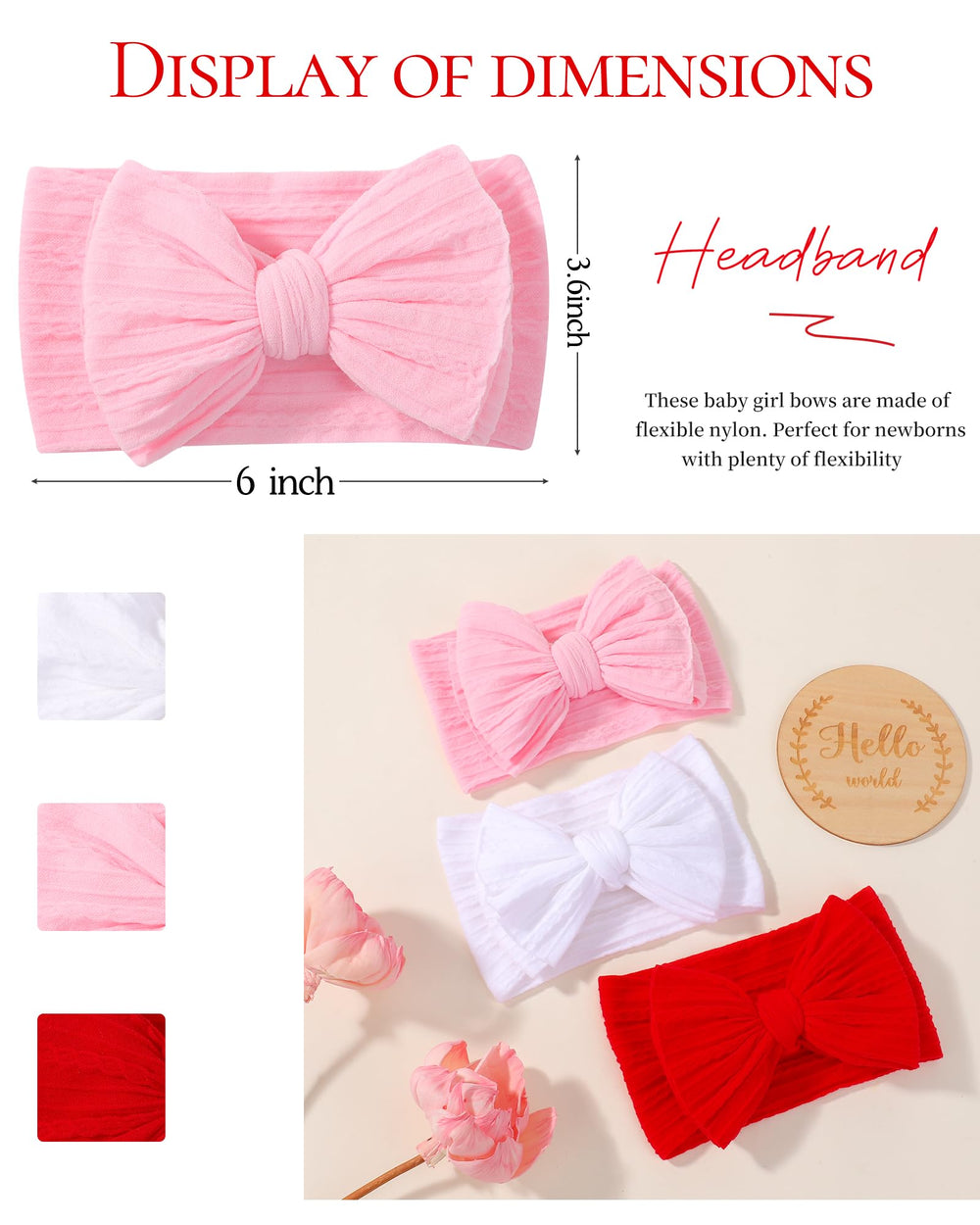 Jollybows 3pcs baby bows red headband adds bold charm to daily outfits.
