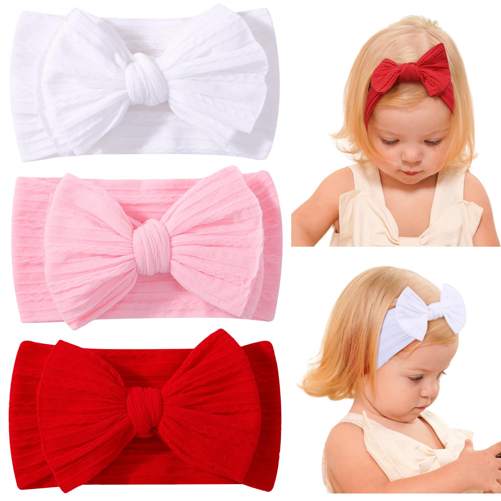 Jollybows 3pcs baby bows white headband for everyday newborn styling and cute outfits.
