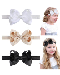 Jollybows 3pcs hairbands black closeup showing soft grosgrain bows for babies daily wear.