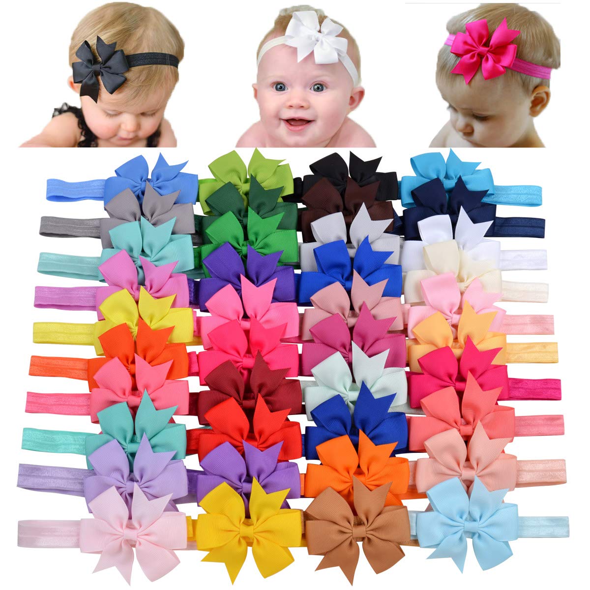 Jollybows 40pc baby girls grosgrain bows for stylish everyday wear