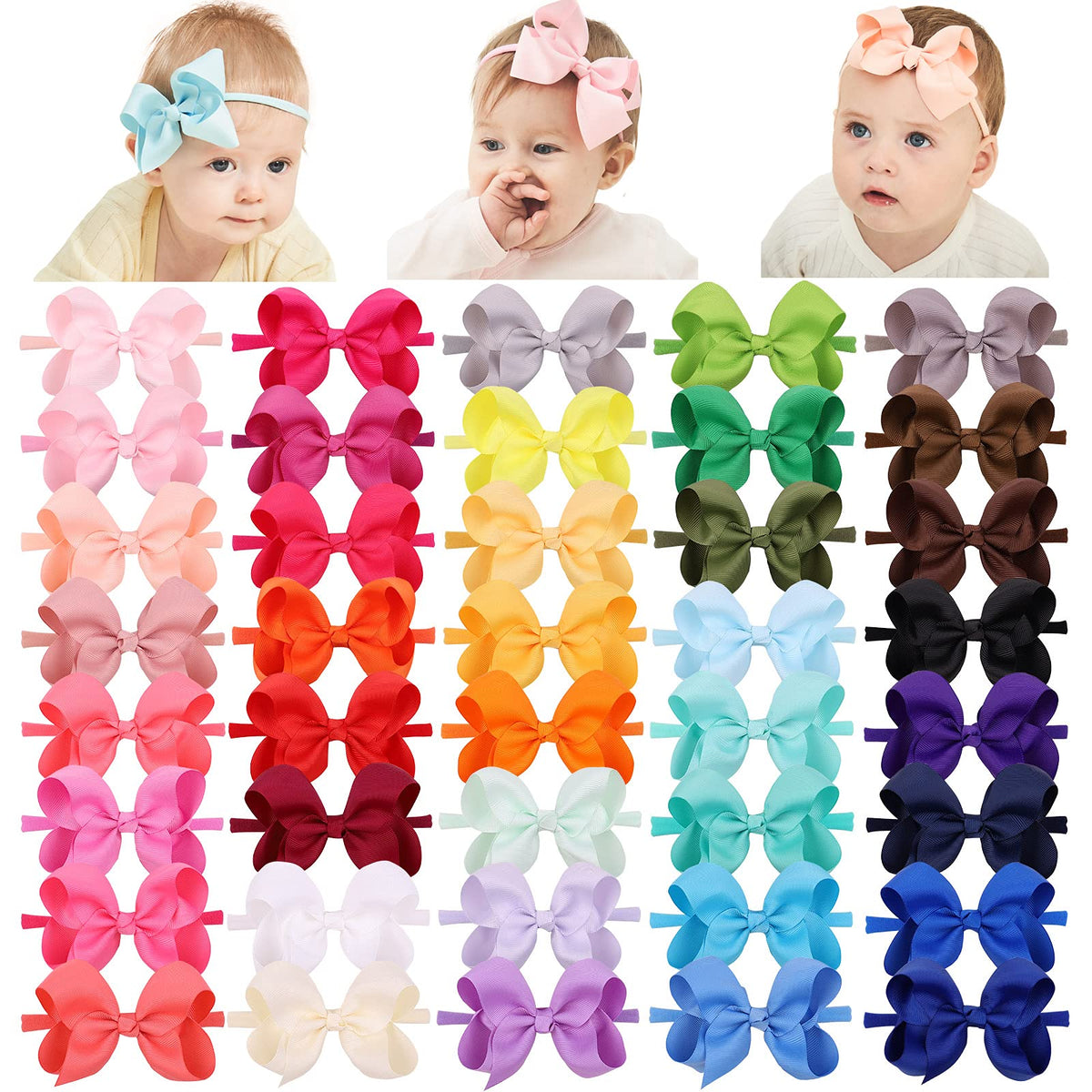 Jollybows 40-piece baby bows 4inch bundle for versatile everyday wear