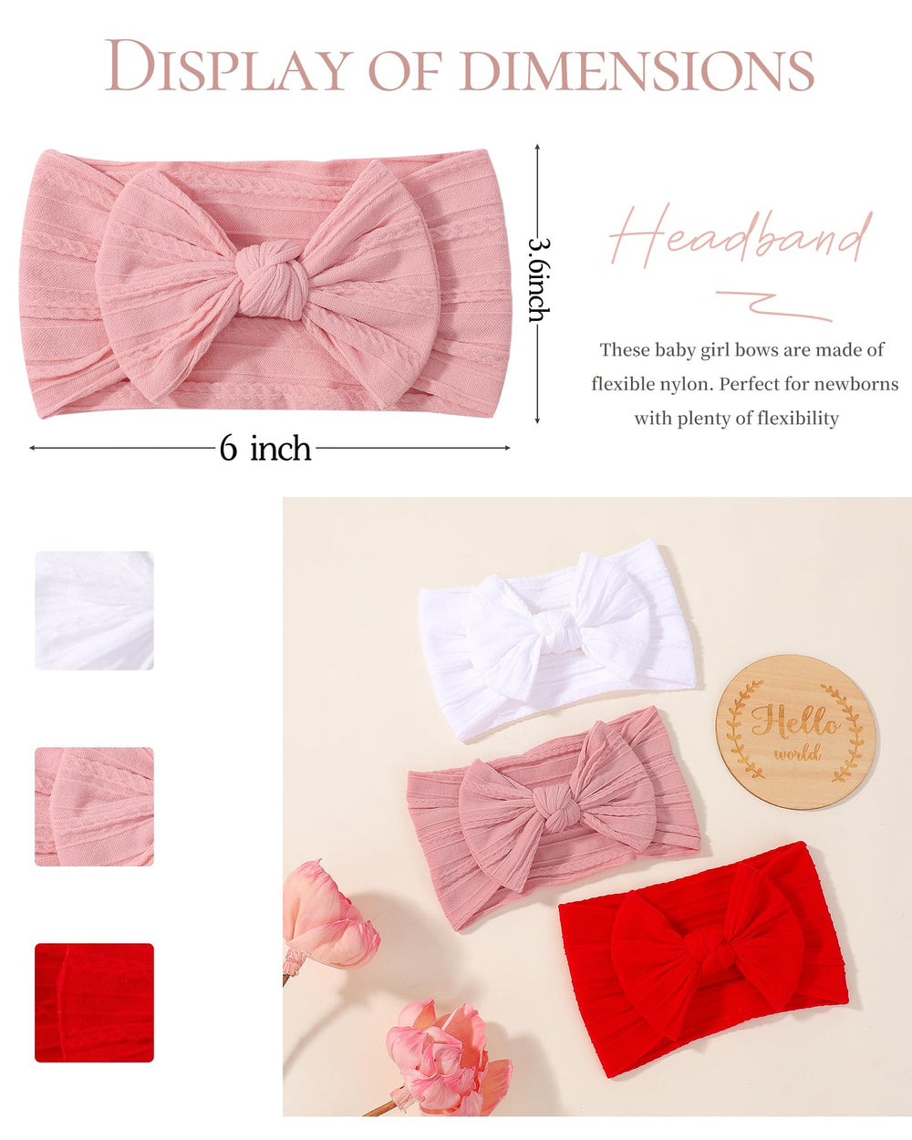 jollybows baby bows headbands pink – gentle nylon bow for charming daily looks and portraits