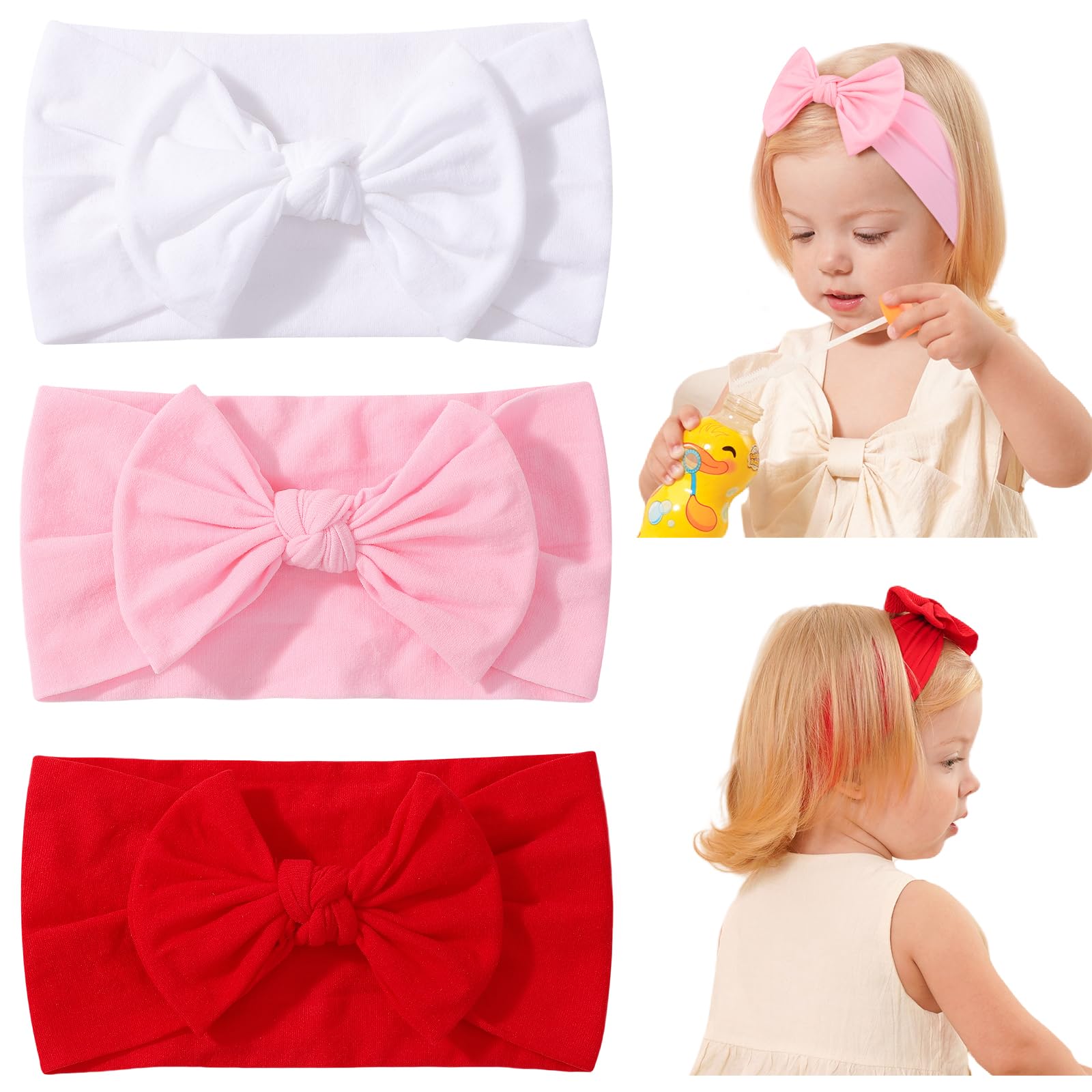 Jollybows baby bows white closeup showing soft nylon and secure comfort for daily wear.