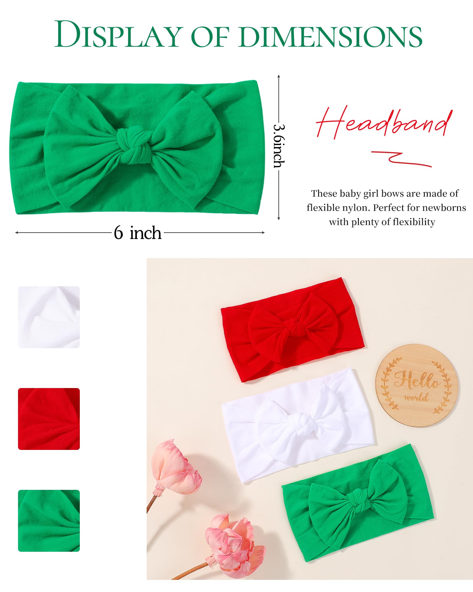 Jollybows baby Christmas bow green headband adds festive color to outfits.