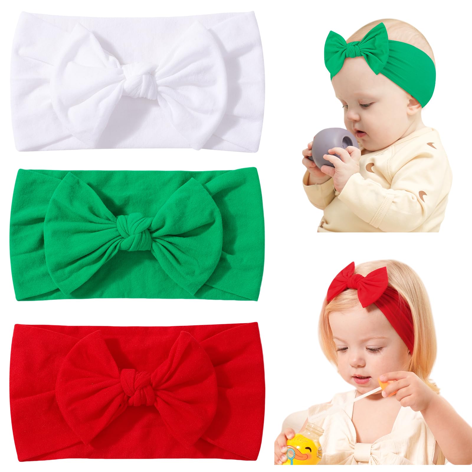 Jollybows baby Christmas bow white headband for everyday outfits.