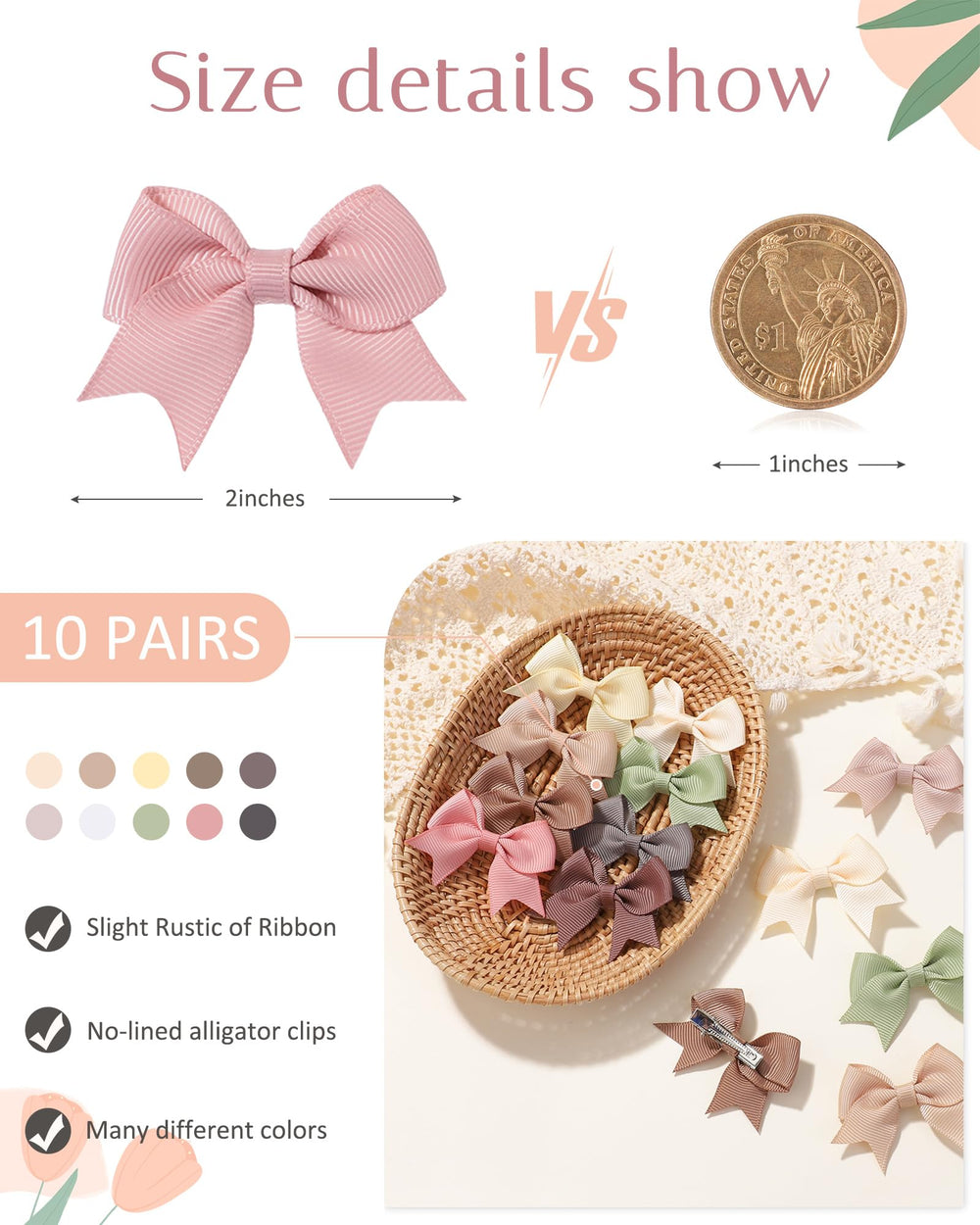 Jollybows baby hair clip on a pigtail demonstrates easy, comfortable fastening.