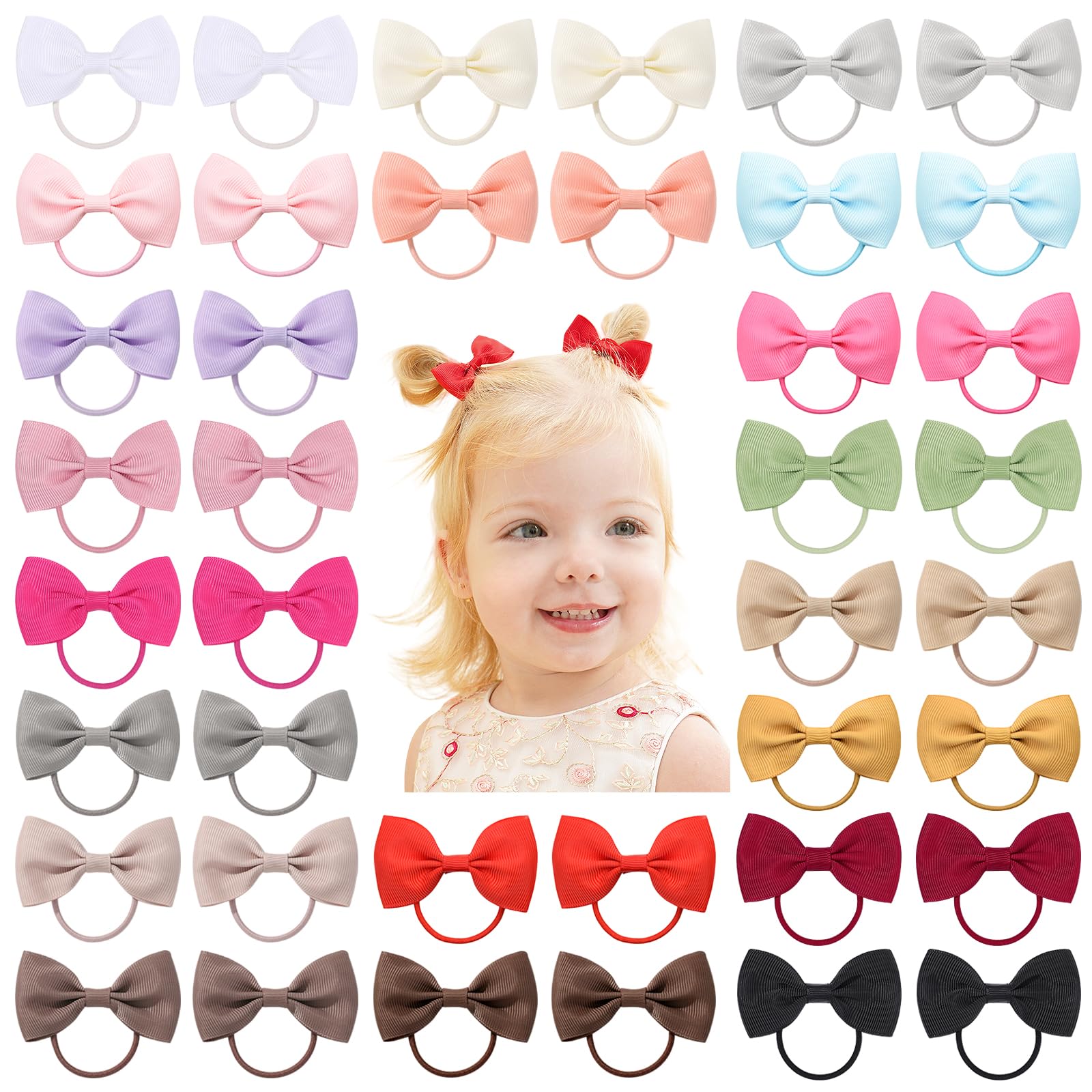 Jollybows baby hair ties with bows, 40-piece pack, gentle hold for fine hair.