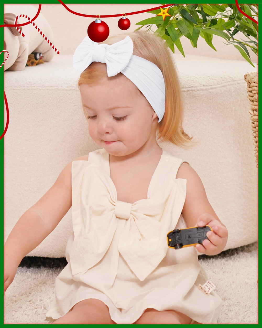 Jollybows baby headband Christmas red grid, bright holiday accent