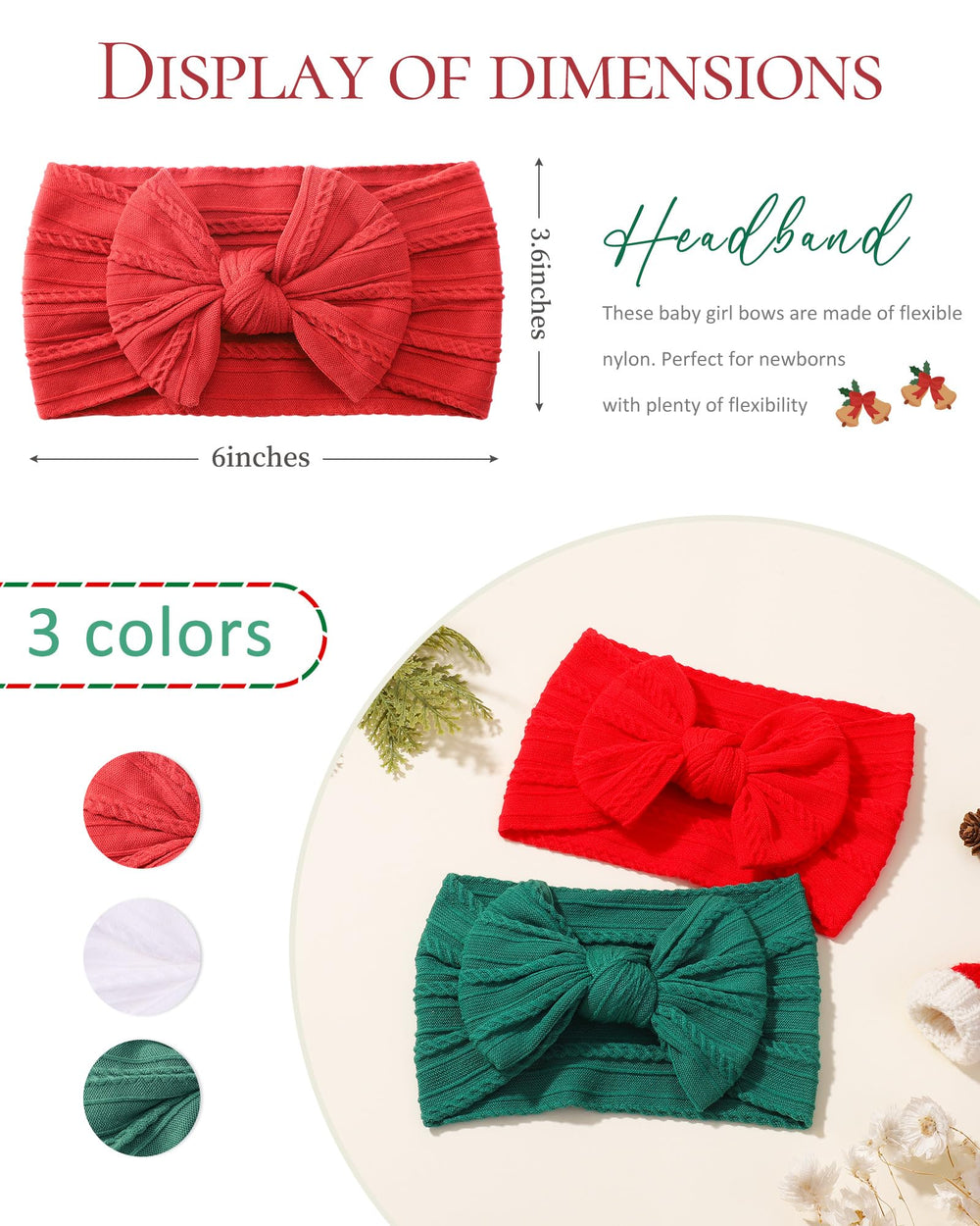 Jollybows baby headband green bow complements holiday dresses on baby girls.
