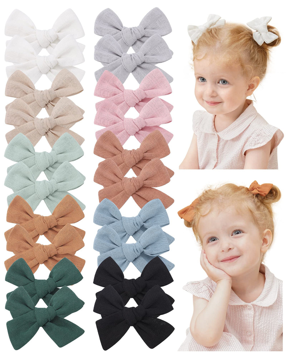 Jollybows bow set color variety front view shows 10 colors for daily outfits.