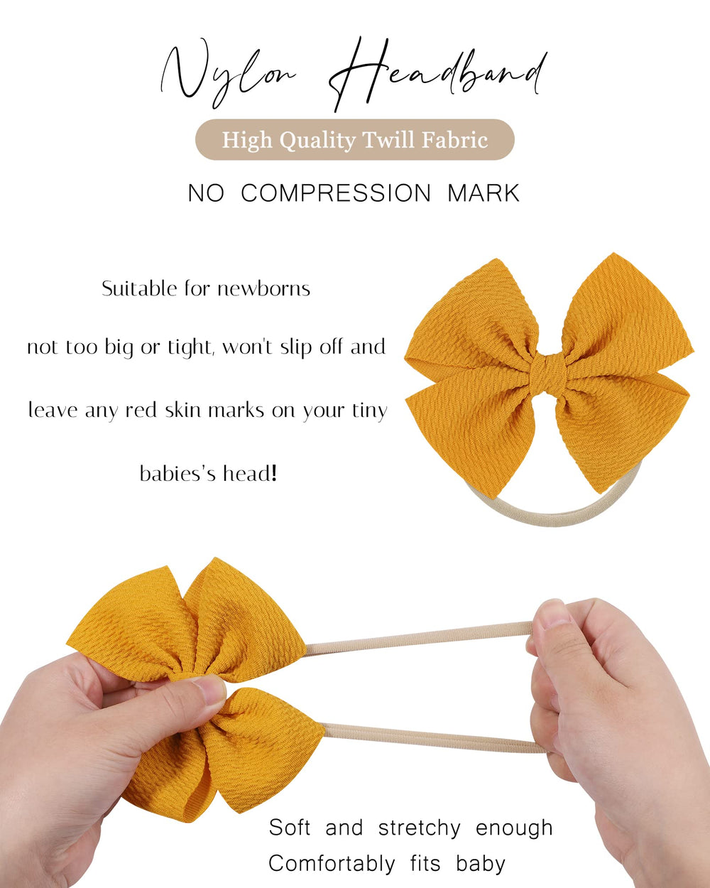 Jollybows bows on nylon headbands offer comfortable all-day wear