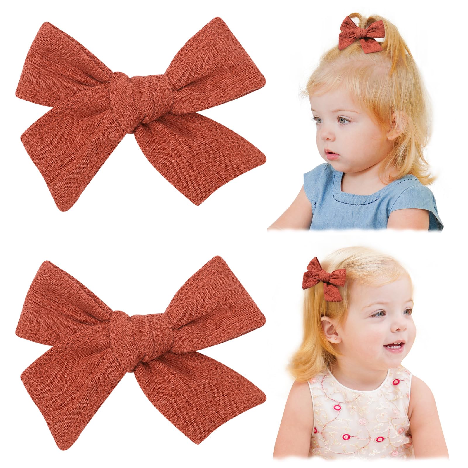 Jollybows brick-red bows front view for easy everyday styling