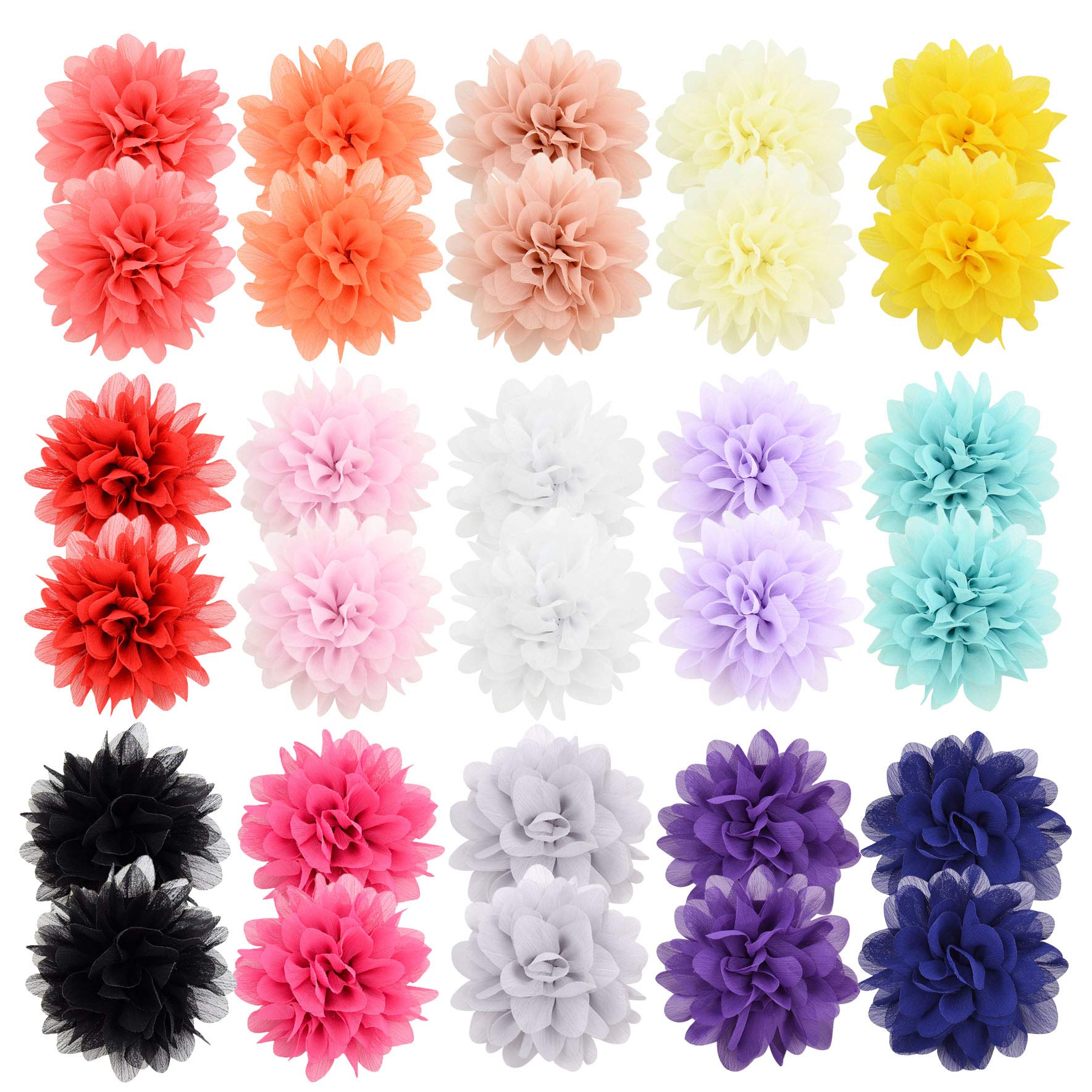 Jollybows chiffon flower hair clip closeup showing soft petals and secure grip.