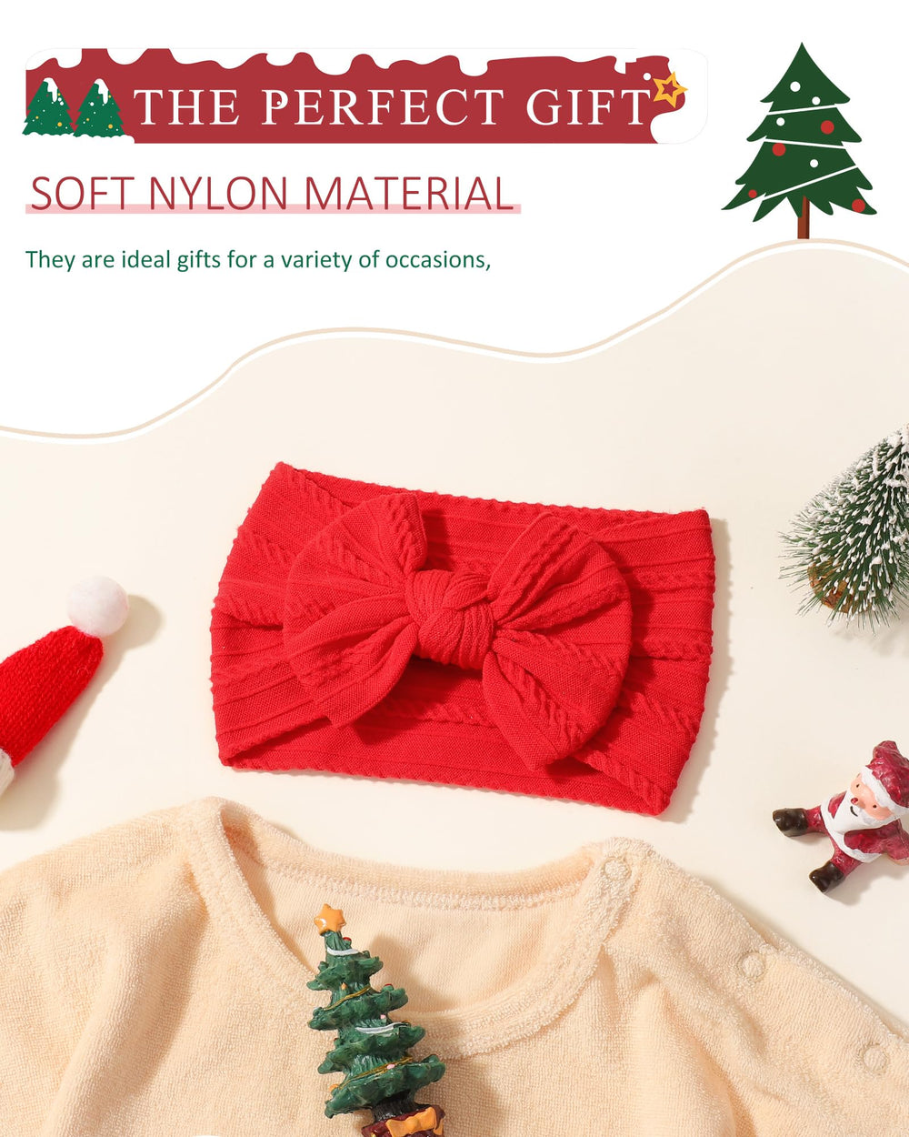 Jollybows Christmas headband accenting festive outfits and photoshoots.