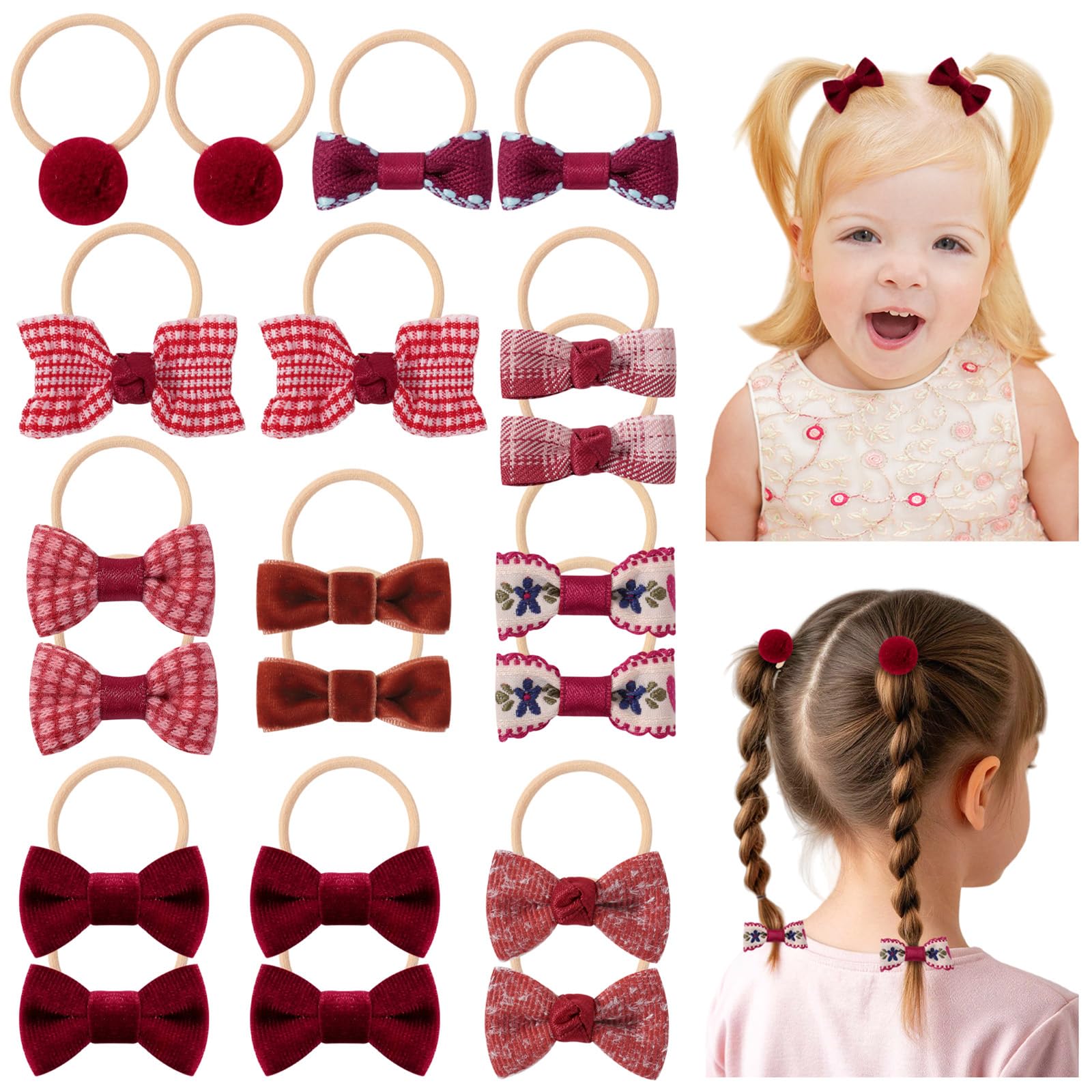 Jollybows Christmas red baby hair ties shown close up for everyday wear and gentle hold.