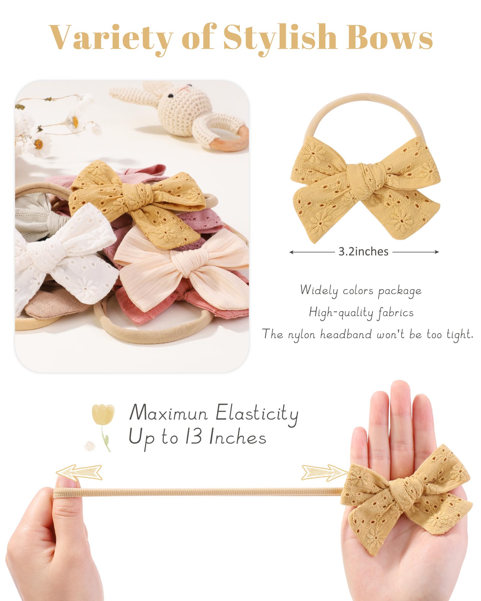 Jollybows elastic headband close-up showing soft, secure fit.