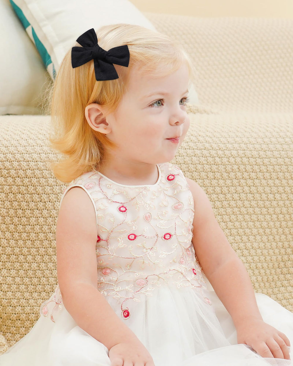 Jollybows embroidered neutrals bow image emphasizes fashion detail to elevate cute looks.