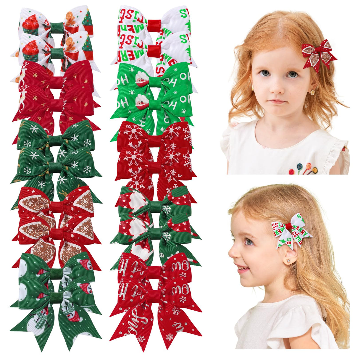 Jollybows green Christmas bow on an alligator clip for secure styling