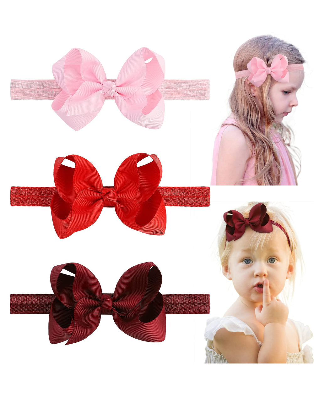 Jollybows hairband pink 4in bow close-up, soft grosgrain for everyday charm.