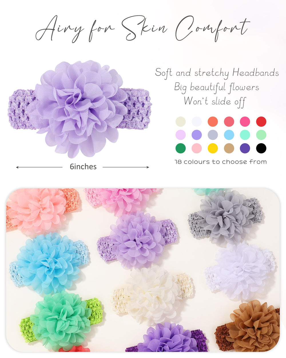 jollybows headband stretchy band closeup shows flexible fit for growing babies
